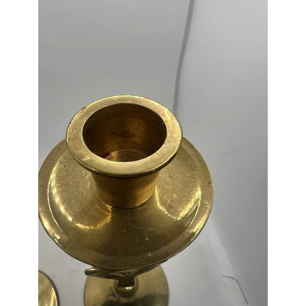 2 Solid Brass JOY Candlestick Holders 8